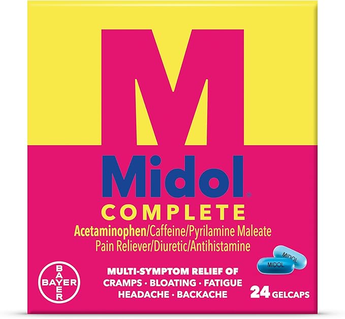 Midol Complete Gelcaps 24ct: Midol Complete Menstrual Pain Relief Gelcaps with Acetaminophen for Menstrual Symptom, PMS Relief, and Period Cramp Relief - 24 Count (Packaging May Vary)