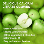 Calcium Citrate 1200mg Supplement with Vitamin D3 Gummies for Women & Men - Chewable Calcium Magnesium Zinc D3 K2 Supplement for Bone & Teeth Support, Vegan, Apple Flavor - 60 Gummies (2Pack)