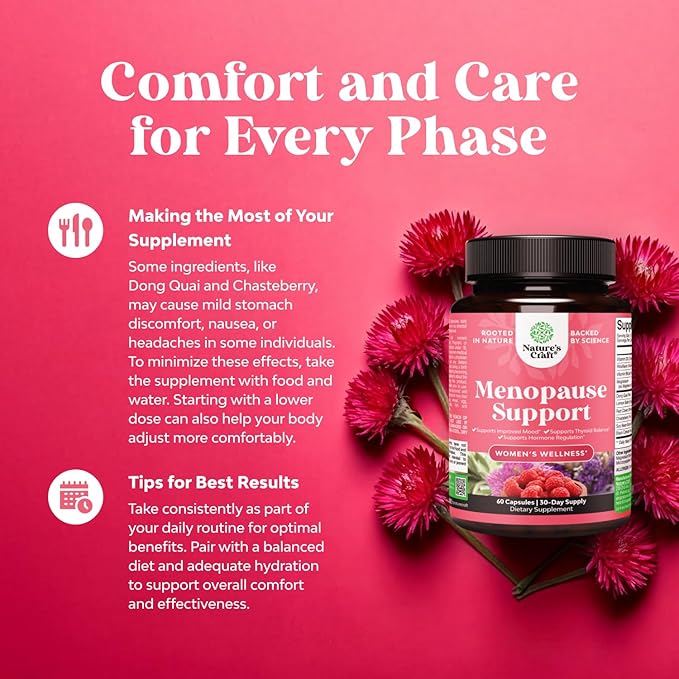 Natures Craft Complete Herbal Menopause Supplement for Women - Female Hormone Balance Capsules for Night Sweats Hot Flashes & Mood Swings with Dong Quai, Chaste Berry & Black Cohosh Root - 60 Count