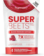 Humann SuperBeets Heart Chews, Beet Root Powder Support Energy Supplement, Nitric Oxide and Blood Pressure Support, Grape Seed Extract & Non-GMO, Heart Health, Pomegranate Berry Flavor, 120 Count