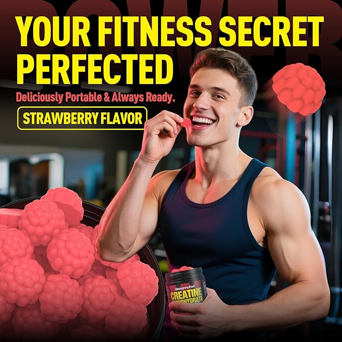 Wekannufod Creatine Monohydrate Gummies for Men & Women,5000MG Creatine Gummy Sugar Free. Boost Focus,Strength, and Endurance, Anti-Melting Formula, Vegan, Gluten-Free, Non-GMO,(Strawberry 90 ct)