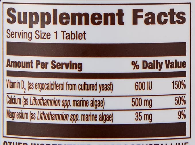 Amazon Elements Calcium plus Vitamin D, 500mg with D2 600IU, Vegan, Supports Strong Bones, 65 Tablets (Packaging may vary)