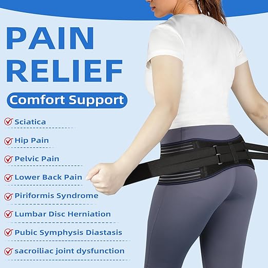 Sacroiliac SI Joint Hip Belt for Women and Men–Adjustable Hip Brace with 5 Springs, Non-Slip Support Brace for SI Joint, Lower Back, Pelvis, Sciatica & Trochanter Pain Relief (Black, Medium)