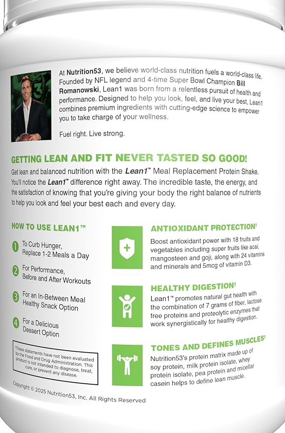 Lean1 Meal Replacement Protein Shake, Strawberry Flavor, 15 Serving Tub