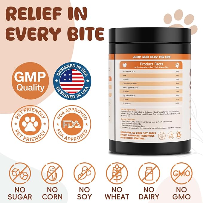 Glucosamine for Dogs Hip and Joint Supplement 200 PCS Glucosamine Chondroitin MSM for Dogs Hip & Joint Pain Relief Mobility Support for All Small Medium Large Breeds Chicken Flavor