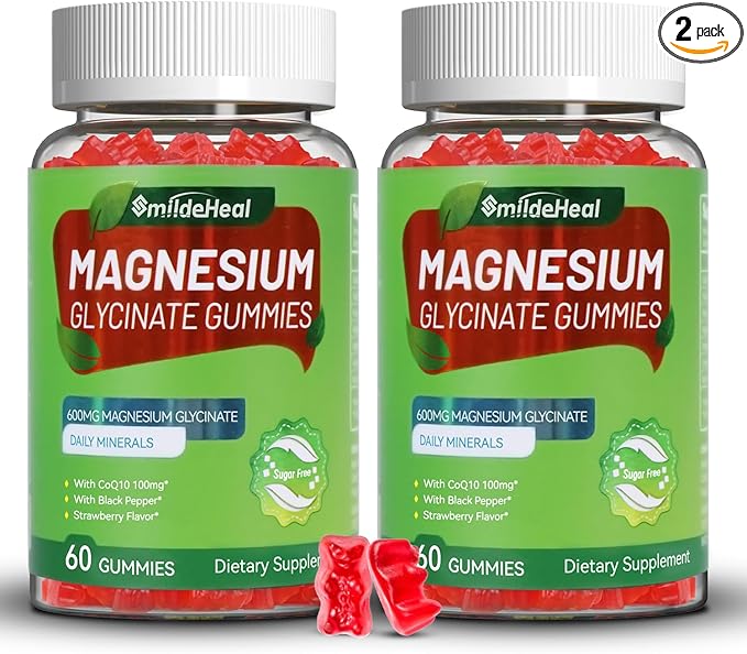Magnesium Glycinate Gummies 600mg, Magnesium Gummies for Women & Men, with Magnesium L-Threonate 300mg, CoQ10 and Black Pepper, Vegan (120 Count)