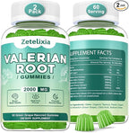 2 Pack Organic Valerian Root Gummies, Natural Calm to Help Relaxation, Herbal Supplement for Mood Support, Melatonin Free, Non-GMO, Gluten Free, Vegan, Green Grape Flavor, 120 Count
