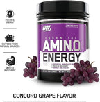 Optimum Nutrition Amino Energy Powder, Concord Grape, 20.6 Ounce, 65 Servings with Essential Amino Energy Plus Electrolyes Sparkling Drink, Grape, 12 Count - Bundle Pack