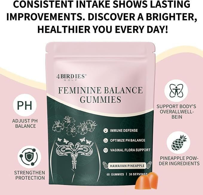 Premium Feminine Balance Gummies for Women's Health, Hawaiian Pineapple Gummies for Women Vaginal Probiotic & pH Balance Support - Vegan - Healthy Odor - Gluten-Free - 60 Count