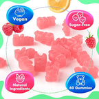 MEENCCD 2 Pack Vitamin C Gummies for Adults, Chewable Vitamin C Gummies with Zinc for Antioxidant Support, Vegan, Non-GMO, Sugar-Free, Raspberry Flavor, 120 Count