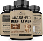 Wholesome Wellness Grass Fed Desiccated Beef Liver Capsules (180 Pills, 750mg Each) - Natural Iron, Vitamin A, B12 for Energy - Raised Undefatted in New Zealand Without Hormones or Chemicals