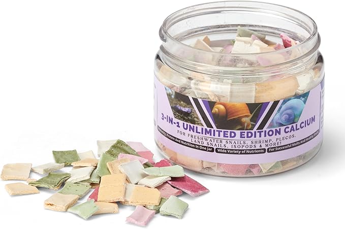 Unlimited Edition Calcium - 3 Flavors in 1 Jar, for Strong Shells, Healthy Molts, 100% Natural, Does Not Dissolve in Water, Fast Sinking for Shrimp, Snails & More! Biologist Made in USA