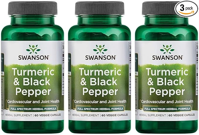 Swanson Organic Turmeric & Black Pepper Joint Health Supplement for Active Adults Seeking Anti-Inflammatory Support with Enhanced Bioavailability (60 Vegan Capsules, 3 Pack)