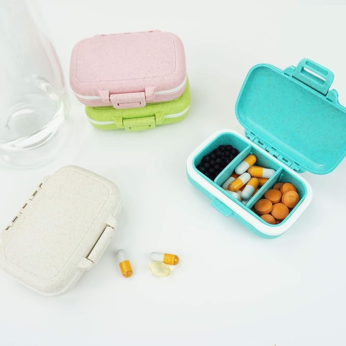 2 Pack Pill Organizer Box - Small Pill Dispenser Home Travel Essentials Supplement Holder Portable Vitamin Case 8 Compartment & 3 Compartment Container Daily Medicine