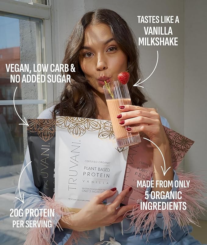 Truvani Vegan Pea Protein Powder | Sample Pack | 20g Organic Plant Based Protein | 8 Single Serving Packets | Keto | Gluten & Dairy Free | Low Carb | No Added Sugar
