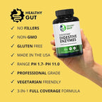 Healthy Gut HoloZyme Max Strength Digestive Enzymes | FODMAP-Friendly Formula Prevents Bloating, Gas, & Indigestion w/Protease, Amylase, Lipase, Lactase, and More | 90 Servings