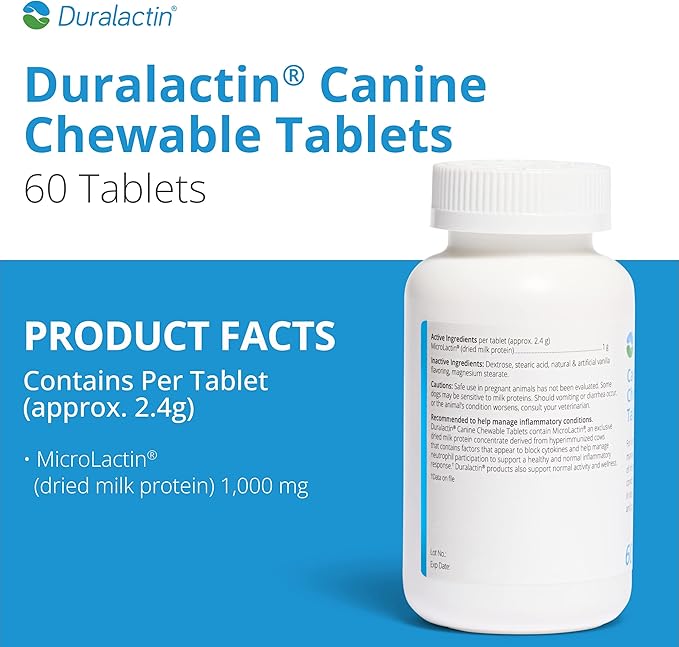 PRN Pharmacal Duralactin Canine Chewable Tablets - Joint Health Supplement for Dogs & Puppies - Pet Mobility Support - Vanilla Flavored Chews - 60 Count