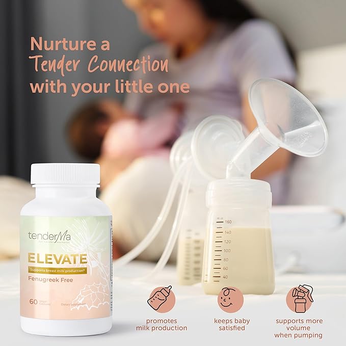 Lactation Supplement Elevate Fenugreek-Free with Organic Goat’s Rue and Lion’s Mane, Blessed Thistle & Brewer’s Yeast, Vegan, Non-GMO, Herbal Breastfeeding Support, 60 Capsules