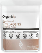 Organixx Clean Sourced Collagen Peptides Powder with Vitamin C, Types I, II, III, V, X Hydrolyzed Collagen, Hair, Nail, Skin, Bone & Joint Health, Aging Support, Gluten Free, Unflavored, 15 Servings