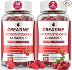 Creatine Gummies for Men & Women - Creatine Monohydrate Gummies 5g, Low Sugar Creatine Supplement for Muscle Builder, Energy Boost & Pre-Workout Supplement, Raspberry Flavor, 160 Gummies (2 Bottles)