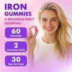 softbear Iron Gummies for Women & Men & Kids, Chewable Iron Supplements with Vitamin C,B3,B5,B6,B12 Supports Immune System, Energy & Vitality, Sugar-Free/Vegan, Strawberry Flavor 60 Count