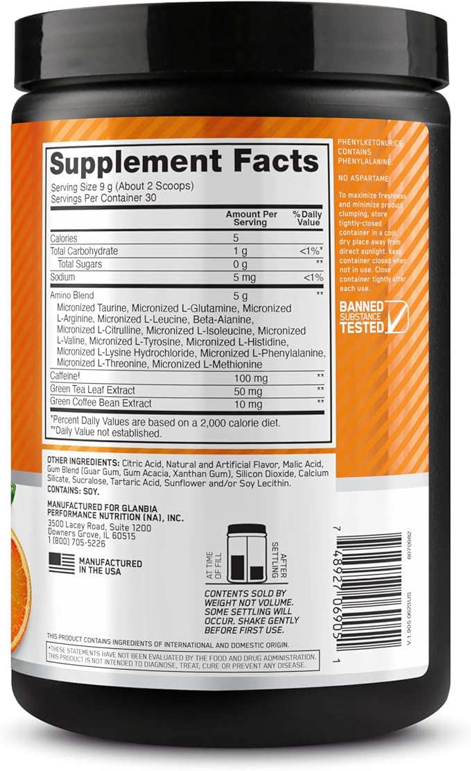 Optimum Nutrition Amino Energy - Pre Workout with Green Tea, BCAA, Amino Acids, Keto Friendly, Green Coffee Extract, Energy Powder - Citrus Spritz, 9.5 Ounce, 30 Servings (Packaging May Vary)