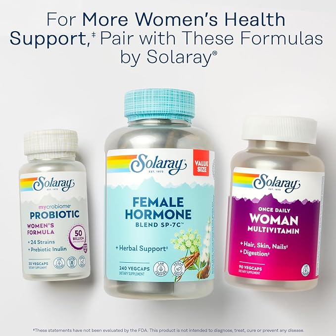 SOLARAY PhytoEstrogen Menopause Supplements with Wild Yam, Black Cohosh and Dong Quai - Phyto Estrogen Pills for Perimenopause and Menopause Support, Vegan, 60-Day Guarantee, 60 Servings, 240 VegCaps