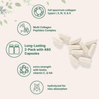 Micro Ingredients 2 Pack Multi Collagen Pills for Women & Men, 480 Capsules | Type I, II, III, V, X | Hydrolyzed Protein Peptides with Biotin, Hyaluronic Acid, & Vitamin C | Keto & Paleo Friendly