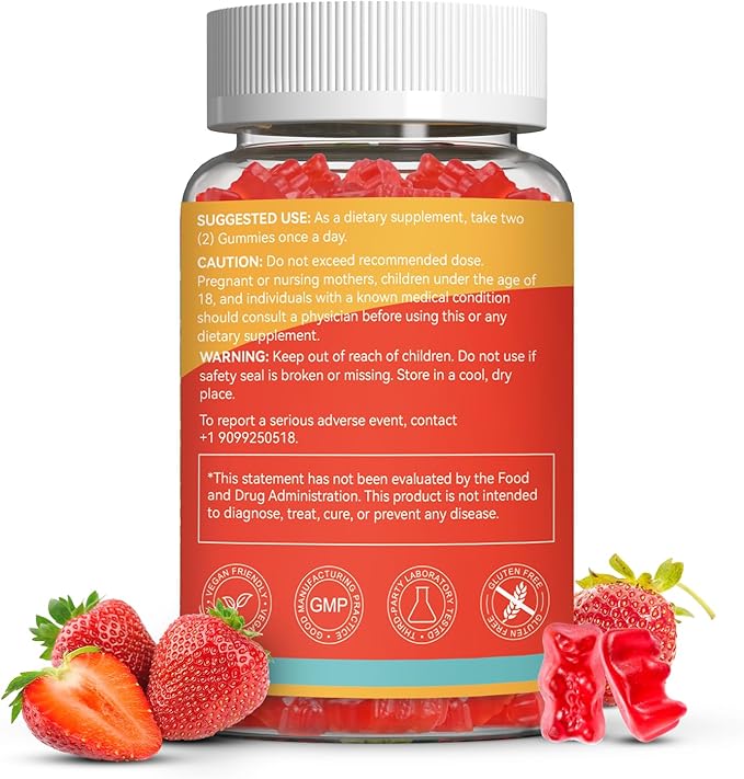 Vitamin D3 5000 IU 125mcg Gummies - Vitamin D Gummies for Adults, Support Immune, Bone, Muscle Health - Non-GMO, Gluten-Free, Dairy-Free, No Gelatin, 60 Count, Strawberry Flavor