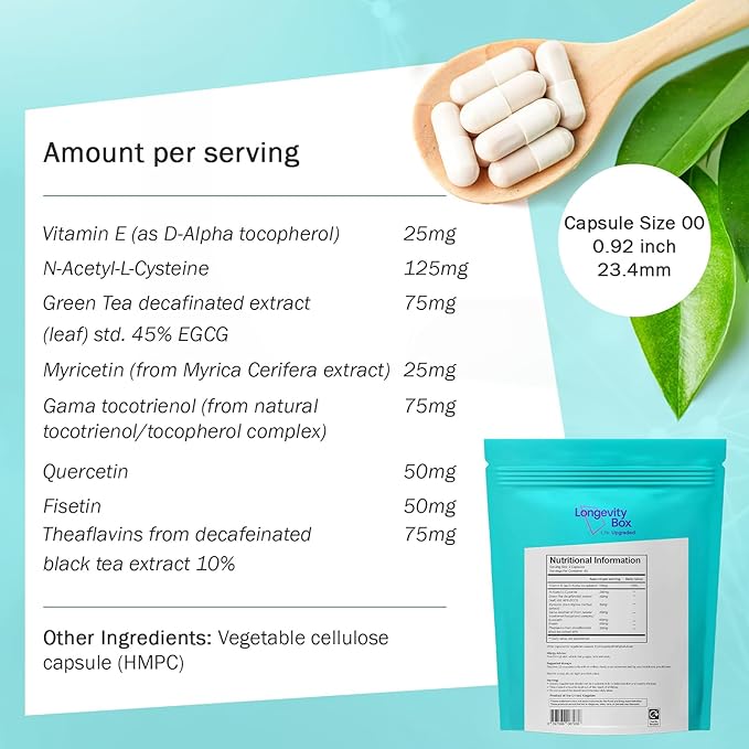 Senolytic Anti-Aging Supplement | Fisetin, Quercetin,NAC, Gamma Tocotrienols | 8-in-1 Cellular Regeneration & Longevity Formula | Boost Energy, Mental Clarity & Healthspan | 120 Vegan Capsules