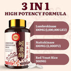 Lumbrokinase 100mg (Max Activity 1,000,000 LKU),Nattokinase 100mg-2,000 FU of Activity and Red Yeast Rice 300mg, Lumbrokinase Enzymes Supplement for Circulatory,Cognition,120 Capsules(Pack of 2)