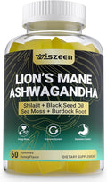 Ashwagandha Gummies - Lions Mane Gummies, Ashwagandha Lion's Mane Supplement with Shilajit, Sea Moss, Black Seed Oil for Adults - Energy, Cognitive & Immune Support