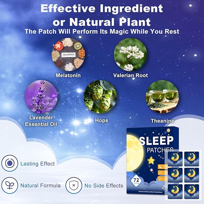 Sleep Patches for Adults Extra Strength, Sleep Patch with Melatonin & Valerian, All-Natural Deep Sleep Support Patches for Women & Men