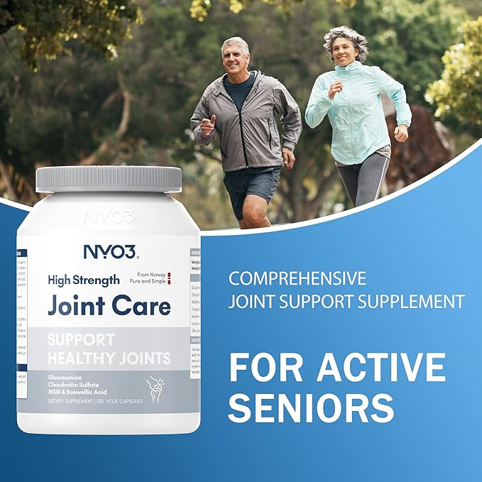 NYO3 Glucosamine 1500mg with Chondroitin MSM 120 Capsules Collagen Peptide | Joint Support Supplement, 30 Day Supply Joint Health (Products Nearing Expiration)