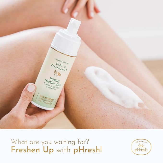 Honestly pHresh Foaming Feminine Wash for Women – pH Balanced Natural Intimate Cleanser with Prebiotics & Probiotics. Vegan, Sensitive Skin Safe. Made In USA - Rose & Bergamot Scent, 5 oz