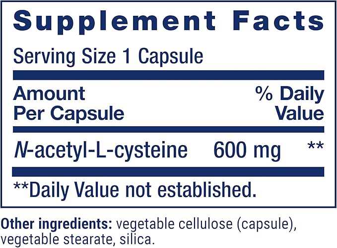 Life Extension N-Acetyl-L-Cysteine (NAC),Immune,Respiratory,Liver Health,NAC 600 mg,Potent antioxidant Support,Free-radicals,Easy to Absorb,60 Capsules,(Pack of 2)