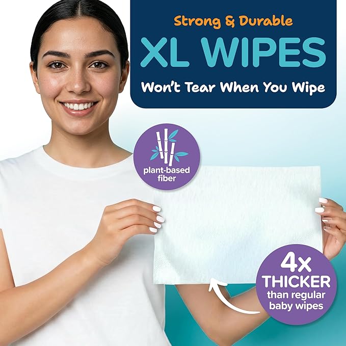 Body Wipes for Adults Bathing No Rinse 100pc XL - Ultra Thick Shower Travel Wipes for Personal Cleansing & Hygiene Essentials, Elderly Care, Incontinence Disposable Washcloths for Women Men