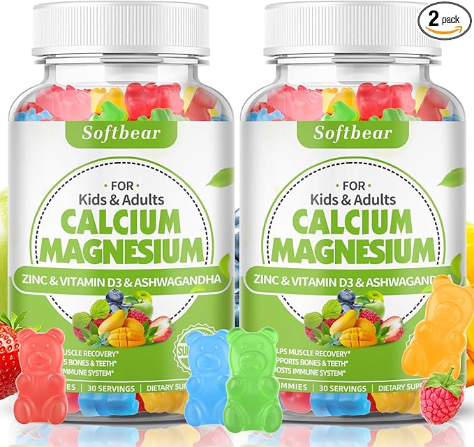 softbear Calcium Magnesium Zinc Gummies for Adult & Kids, Suagr-Free Calcium Magnesium Zinc Vitamin D3 Supplement for Bone Strength & Immune Health, Mixed Fruit Flavor 120 Count