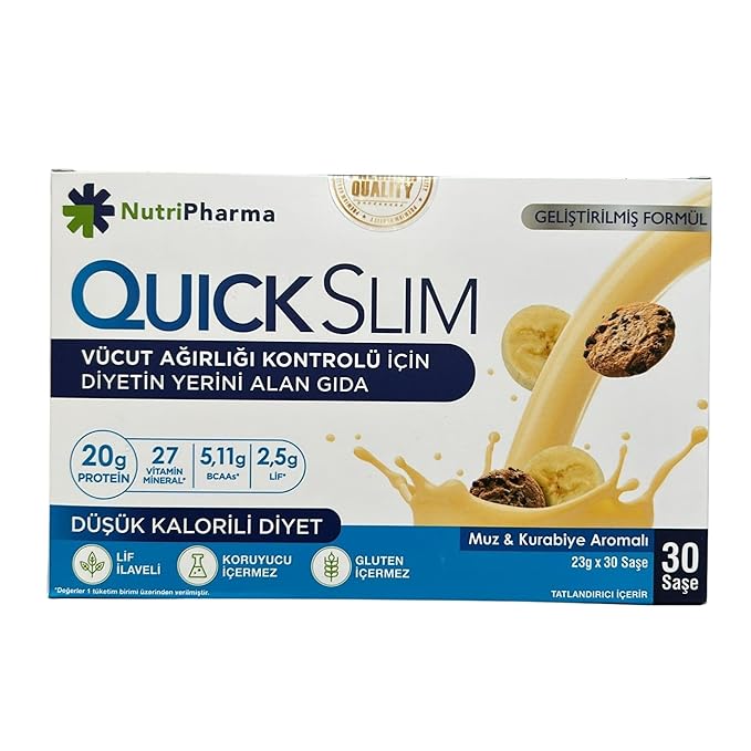 Quick Slim High Protein Shakes for Weight Loss, 30 Servings, Complete Meal Replacement Powder, Diet Shakes for Women & Men, 20g Protein, 27 Vit & Min, Keto, Gluten Free (Banana Cookies, 30 Sachets)