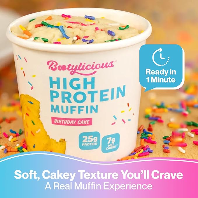 Bootylicious | 25g Protein Muffin | Ultimate Variety | Low Carb, 16g-18g Fiber, Low Glycimic Index, Low Sugar, 2.32-2.75oz Cup, 12-Pack