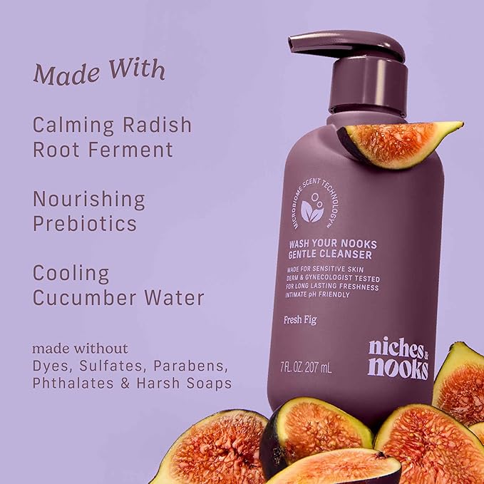 Niches & Nooks Gentle Nooks Cleanser – Fresh Fig – pH Balanced Feminine Wash, Intimate Cleanser for Women, Lightly Scented, Sensitive Skin Friendly – 7 oz