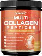 ZEBORA Multi-Collagen-Peptides-Powder with MSM & CS for Joint, Type I II III V X Hydrolyzed Collagen Peptides with Hyaluronic Acid & Vitamin C for Women and Men Hair, Skin, Nails, Non-GMO, 35 Servings