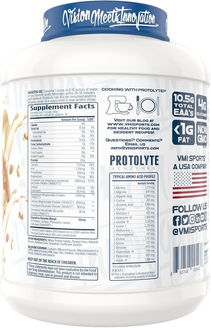 VMI Sports | ProtoLyte Whey Isolate Protein Powder | Low Calorie Whey for Weight Loss and Muscle Gain | Digestive Enzymes | Non-GMO (4.6 lb, Vanilla Peanut Butter)