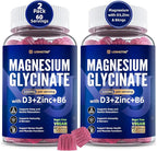 Magnesium Glycinate 500mg/250mg for Adults Teens - Plus D3,B6 & Zinc - Magnesium Glycinate Gummies,High Absorption - Support for Relaxation,Brain,Bone & Immunity Health - Sugar Free - 120Cts
