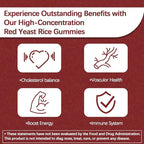Premium Red Yeast Rice with CoQ10 Gummies for Heart & Cholesterol Support | Sugar Free, Strawberry Flavor | 60 Gummies (30 Day Supply) | Vegan, Non-GMO