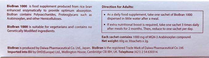 BioBran MGN-3 - Extremely Effective Immune System Booster, from Breaking Down Rice Bran with Enzymes from The Shitake Mushroom (1000 mg, 30 Sachets) Made in Japan, Free DHL Express Shipping Worldwide
