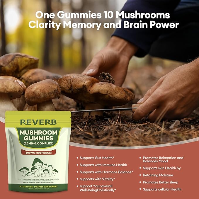 Mushroom Gummies 16-In-1 Mushroom Blend With Ashwagandha Gummies For Brain Health,Cognitive, Memory & Focus,Energy 0g Added Sugar Mushroom Supplement Lions Mane,Reishi,Cordyceps,Turkey Tail,Chaga (90)