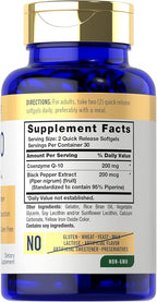 Carlyle CoQ10 200mg Softgels | 60 Count | with Black Pepper | Enhanced Absorption | Non-GMO, Gluten Free Supplement