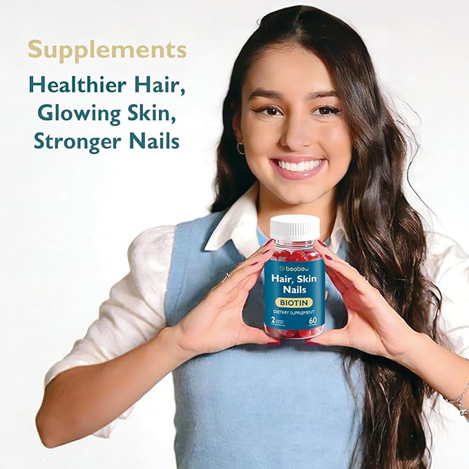 Hair Skin and Nails Biotin Gummies, Supports Hair Growth, Healthy Skin & Stronger Nails, Vegan Hair Vitamins for Women & Men, 30 Day Supply, Raspberry, 60 Count