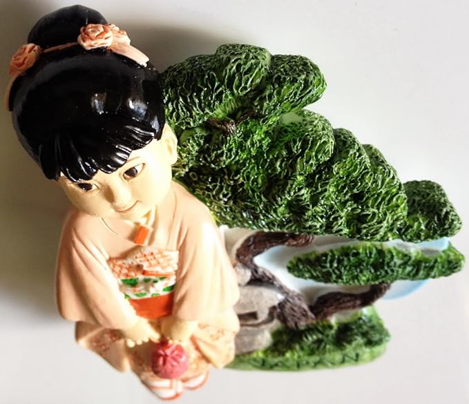 WitnyStore Tiny 2⅞" Kimono and Bonsai Japan Magnet - Miniature Hand Made Painted Resin 3D Asia Tourist Attractions Decorative Refrigerator Fridge Magnets Décor Collectible Traveler Souvenirs Gifts